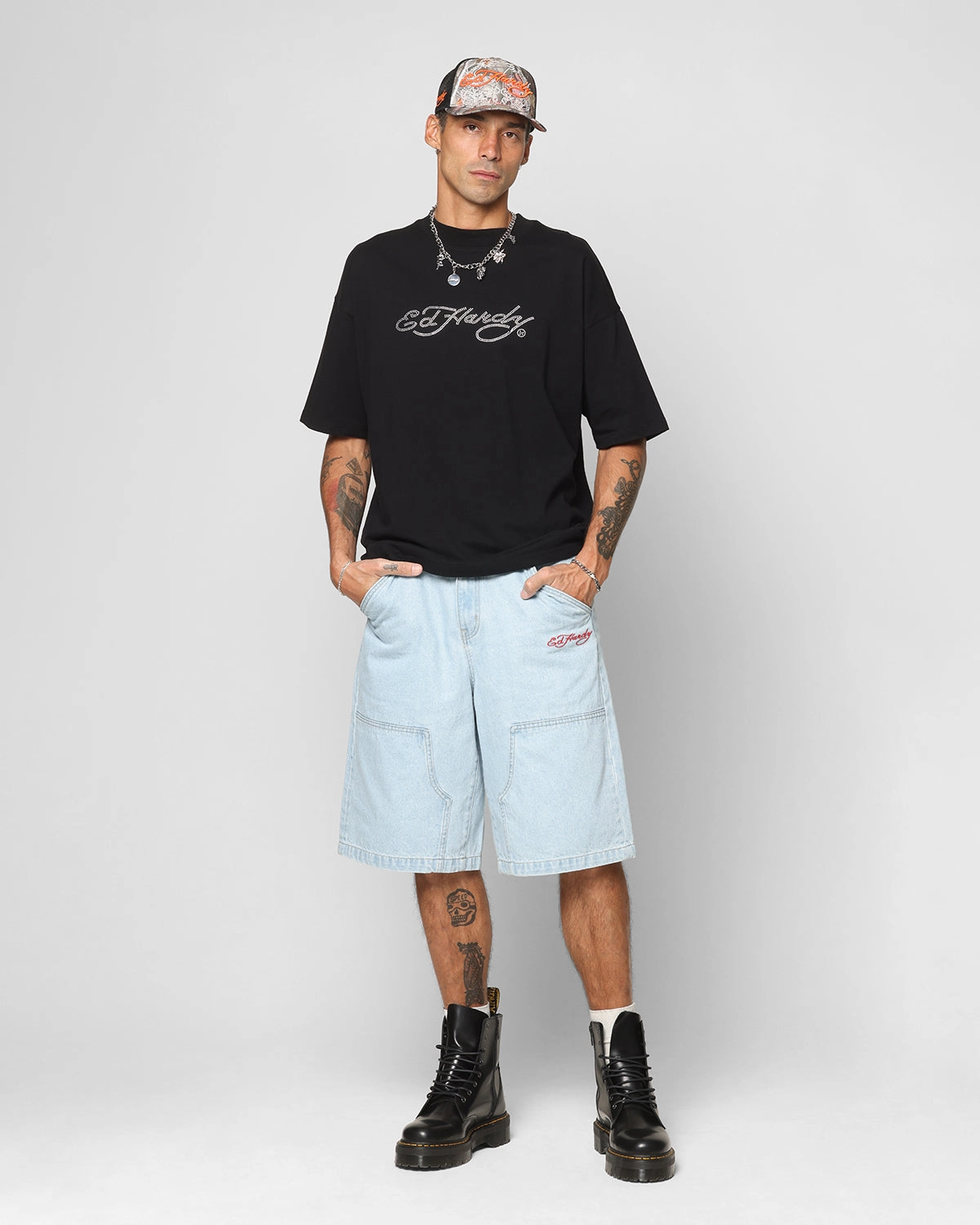 color - fast mesh ventilation Ed Hardy Dragon Jorts Light Blue