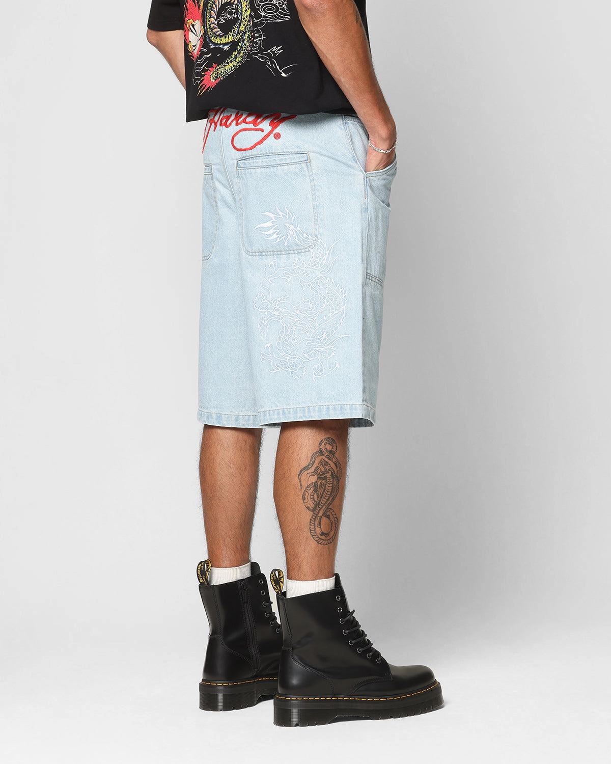 Ed Hardy Dragon Jorts Light Blue Weekend Wear ReflectiveAccents