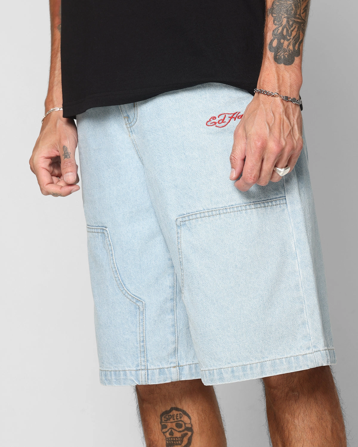 Anti Pill Surface Ed Hardy Dragon Jorts Light Blue