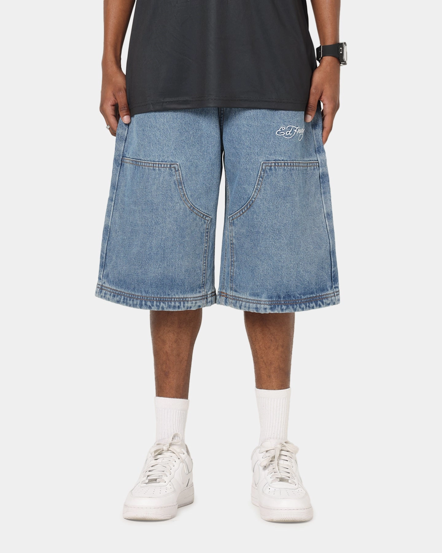 button-down look Ed Hardy Dragon Jorts Mid Blue Denim