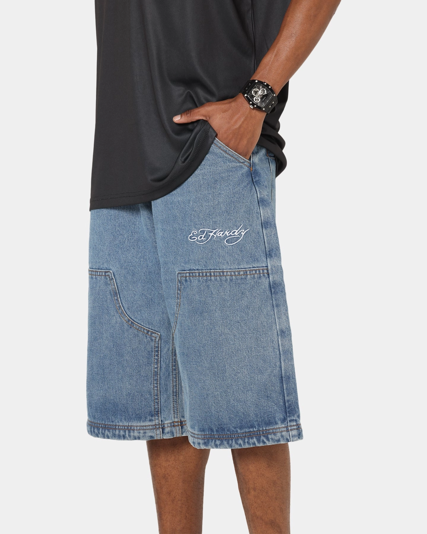 Ed Hardy Dragon Jorts Mid Blue Denim All Season Daywear