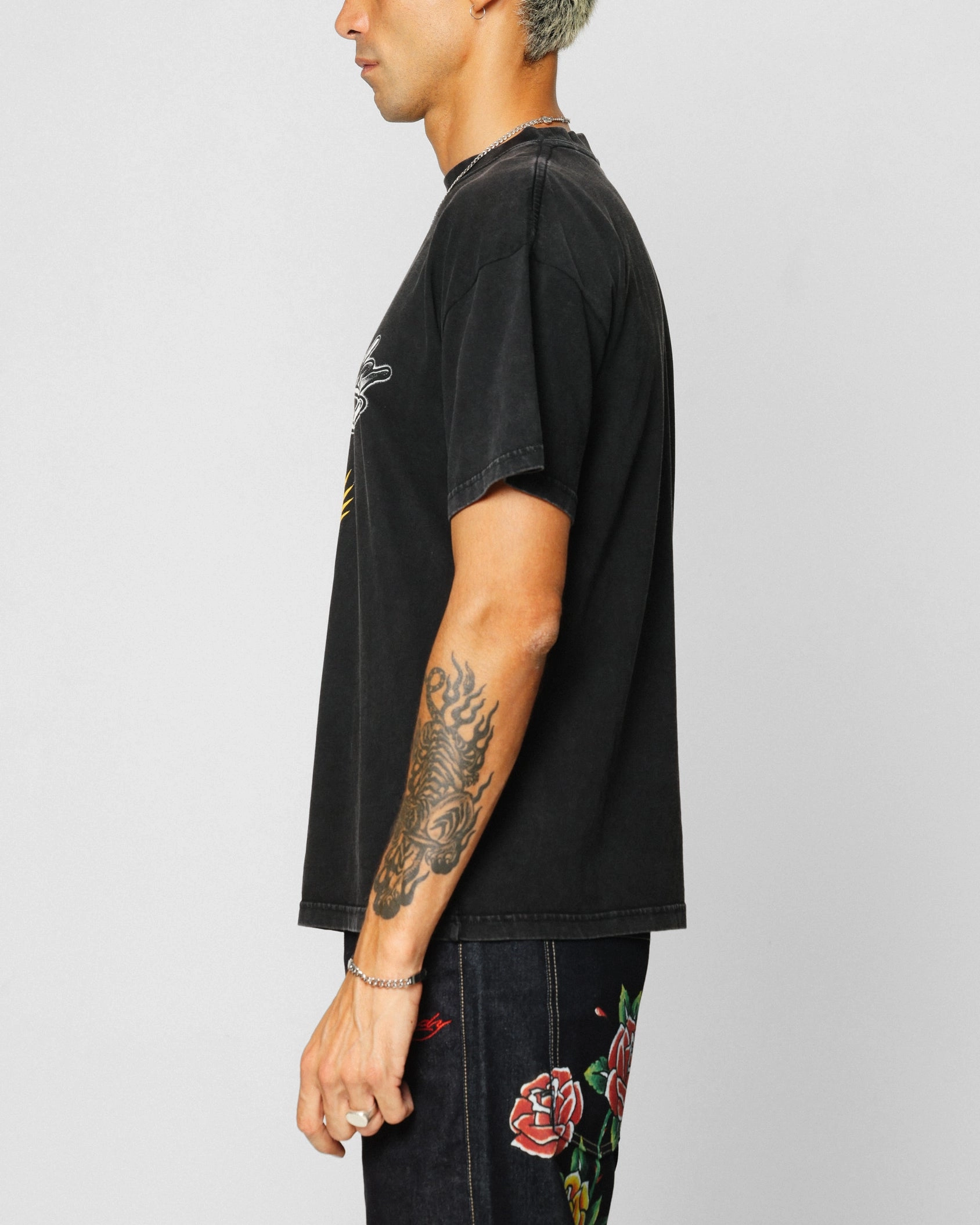 Ed Hardy Dragon Logo T-Shirt Black Acidwash Classic Comfort