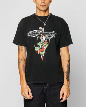 Travel Trend EasyCareFinish Ed Hardy Dragon Logo T-Shirt Black Acidwash