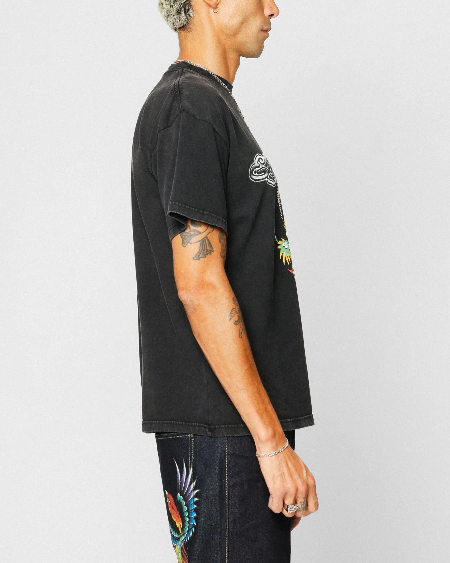 Ed Hardy Dragon Logo T-Shirt Black Acidwash TearResistant Fabric informal gathering