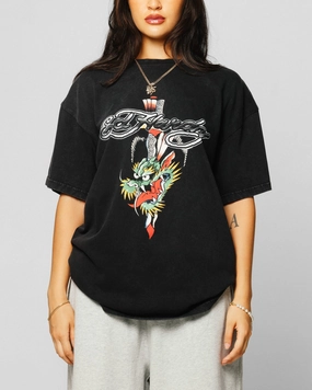 Ed Hardy Dragon Logo T-Shirt Black Acidwash men's clothing