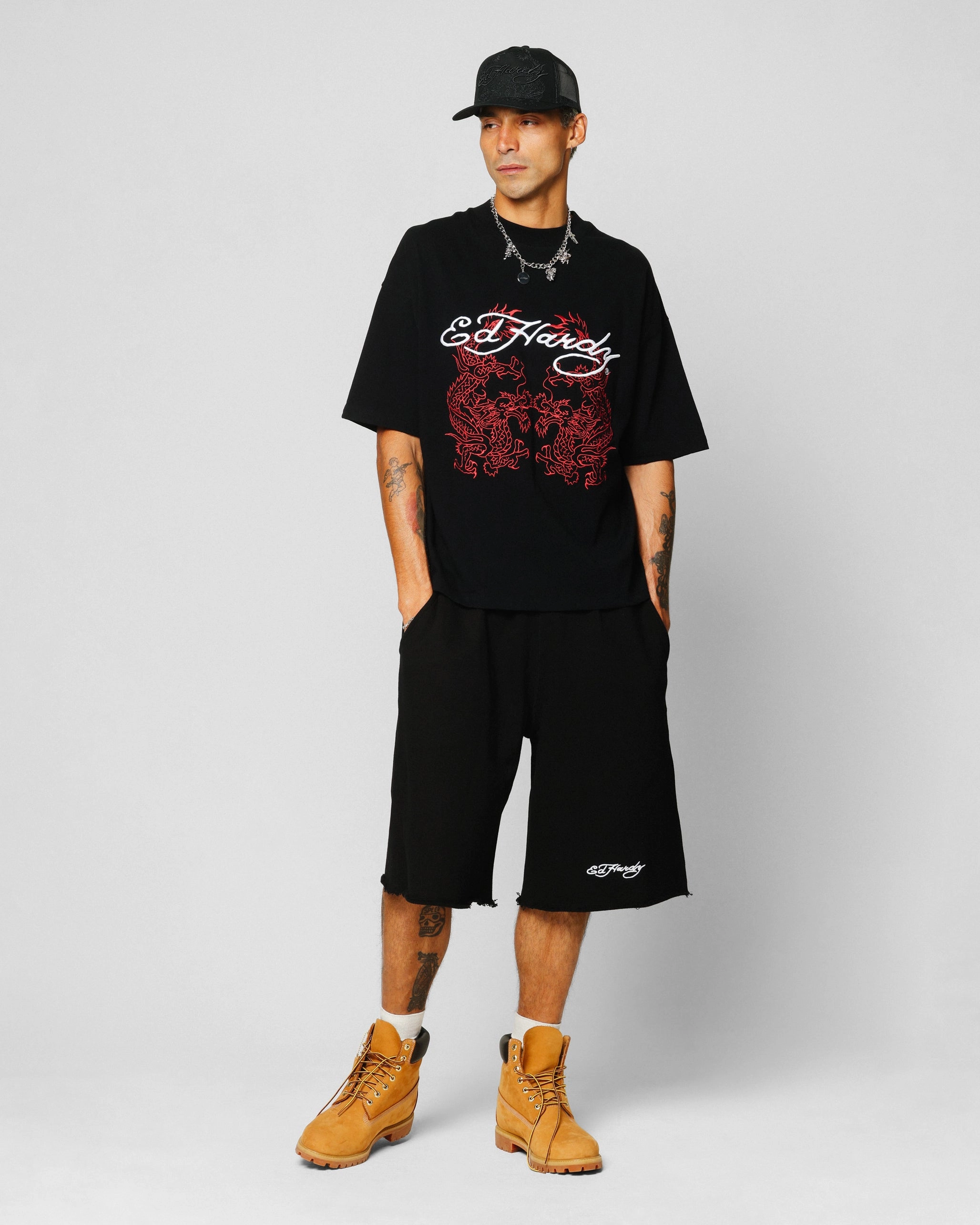 Ed Hardy Dragon Oversized T-Shirt Black Teenager fashion