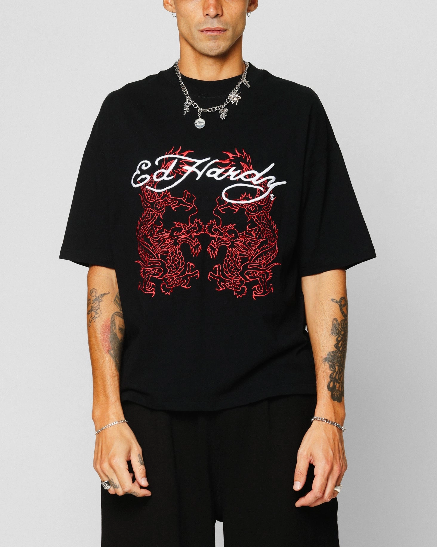 Trendy Design Trendy Fabric Ed Hardy Dragon Oversized T-Shirt Black