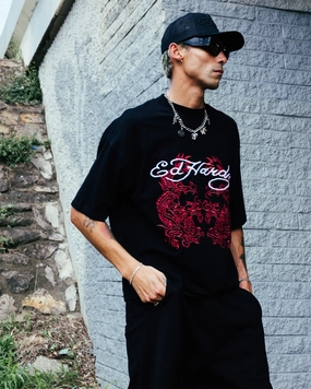 petite size Soft Comfort Wear Ed Hardy Dragon Oversized T-Shirt Black