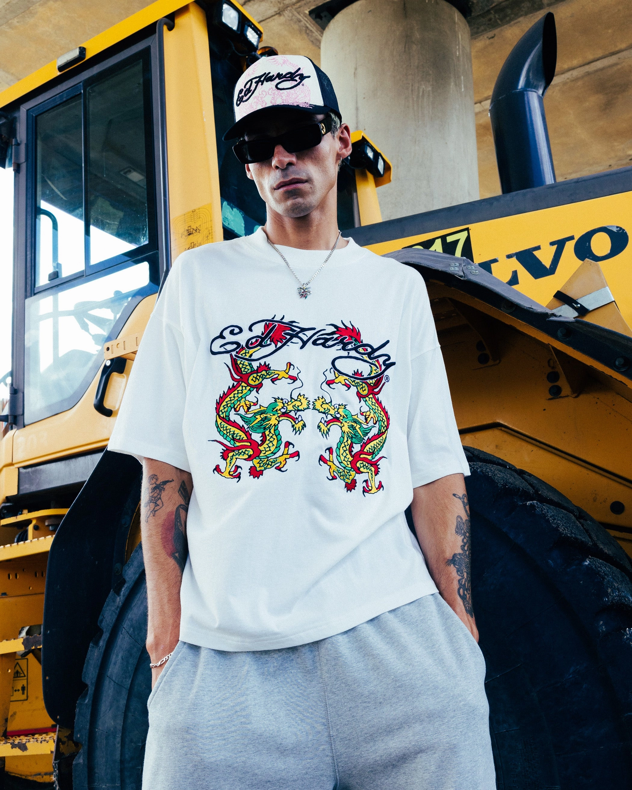 Ed Hardy Dragon Oversized T-Shirt Off White Breathable Fit Wear Outdoor Leisure Look