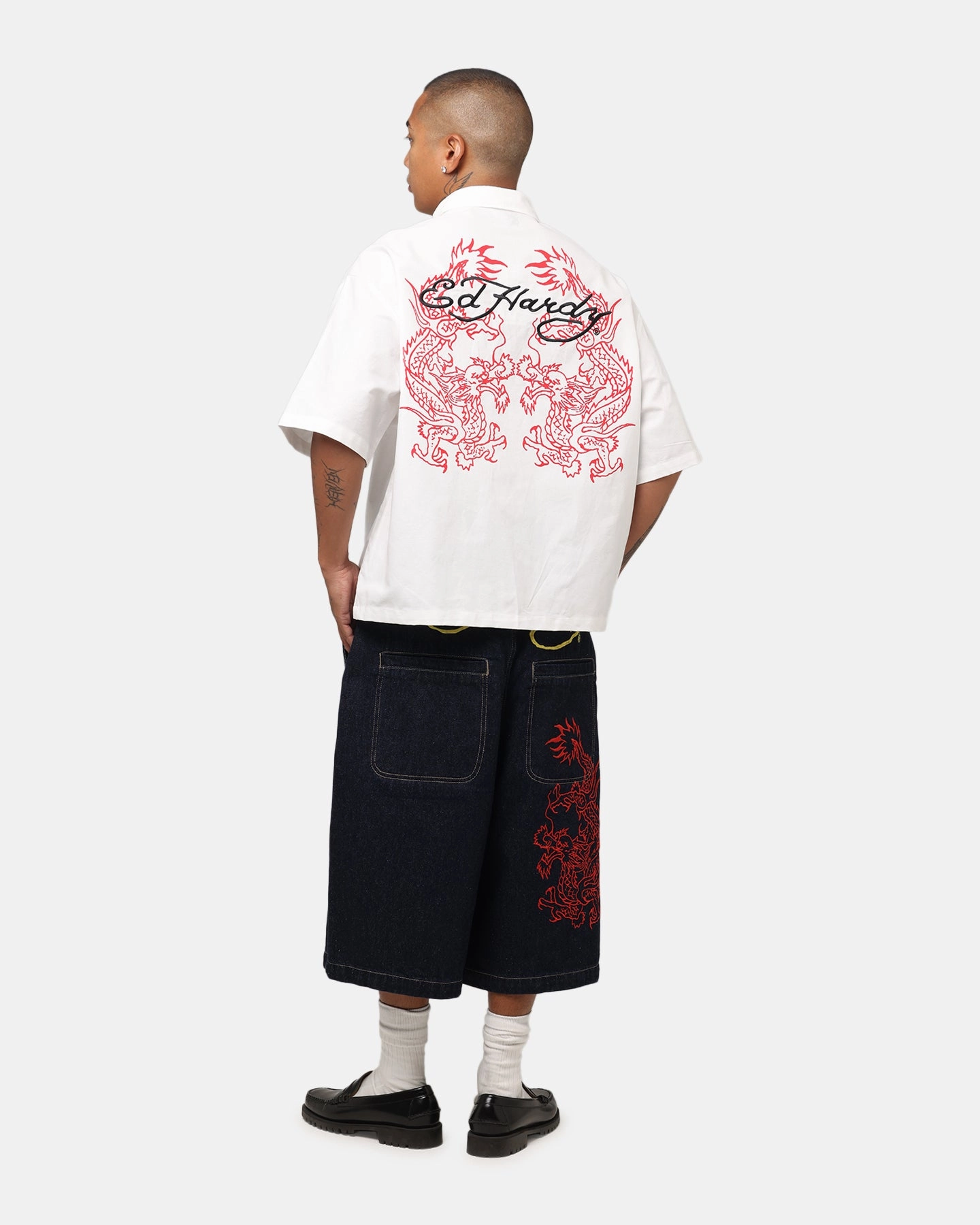 Team Building Ed Hardy Dragon Zip Shirt Off White