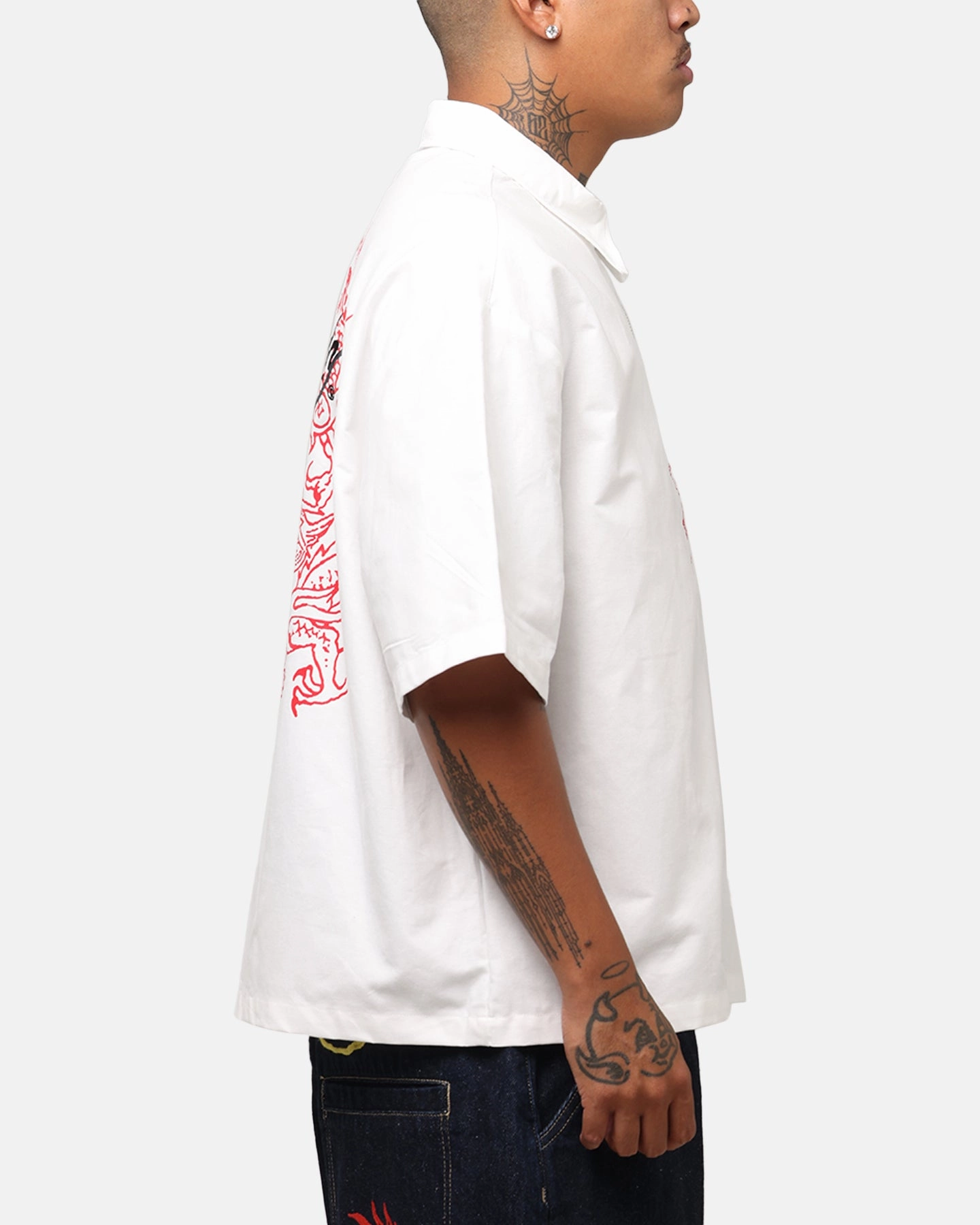 Ed Hardy Dragon Zip Shirt Off White Versatile Style Multi Pocket Design