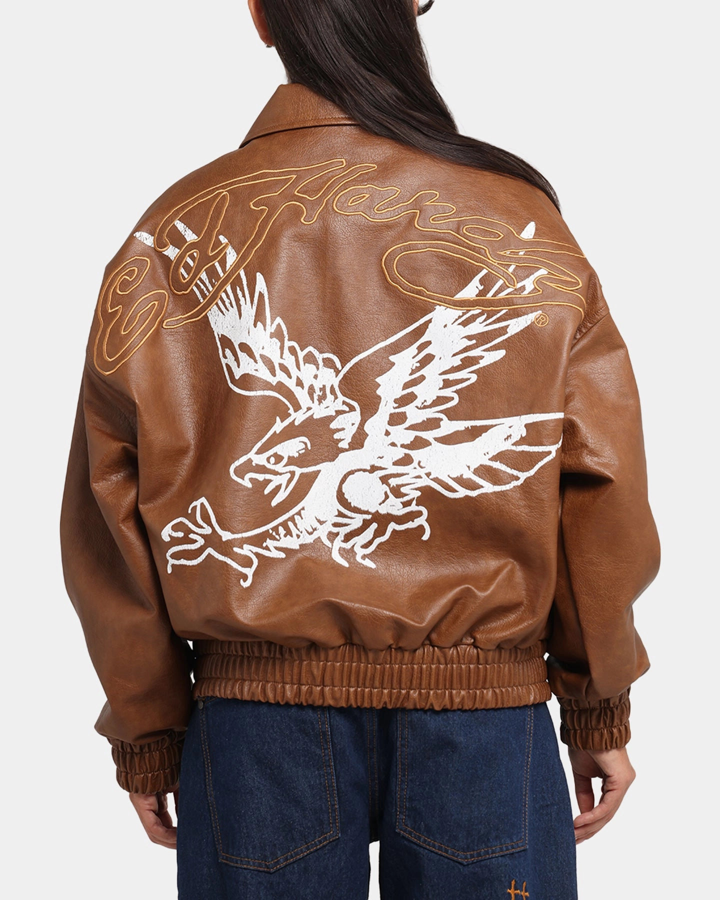 Comfort Fit Waterproof Fabric Ed Hardy Eagle Jacket Brown
