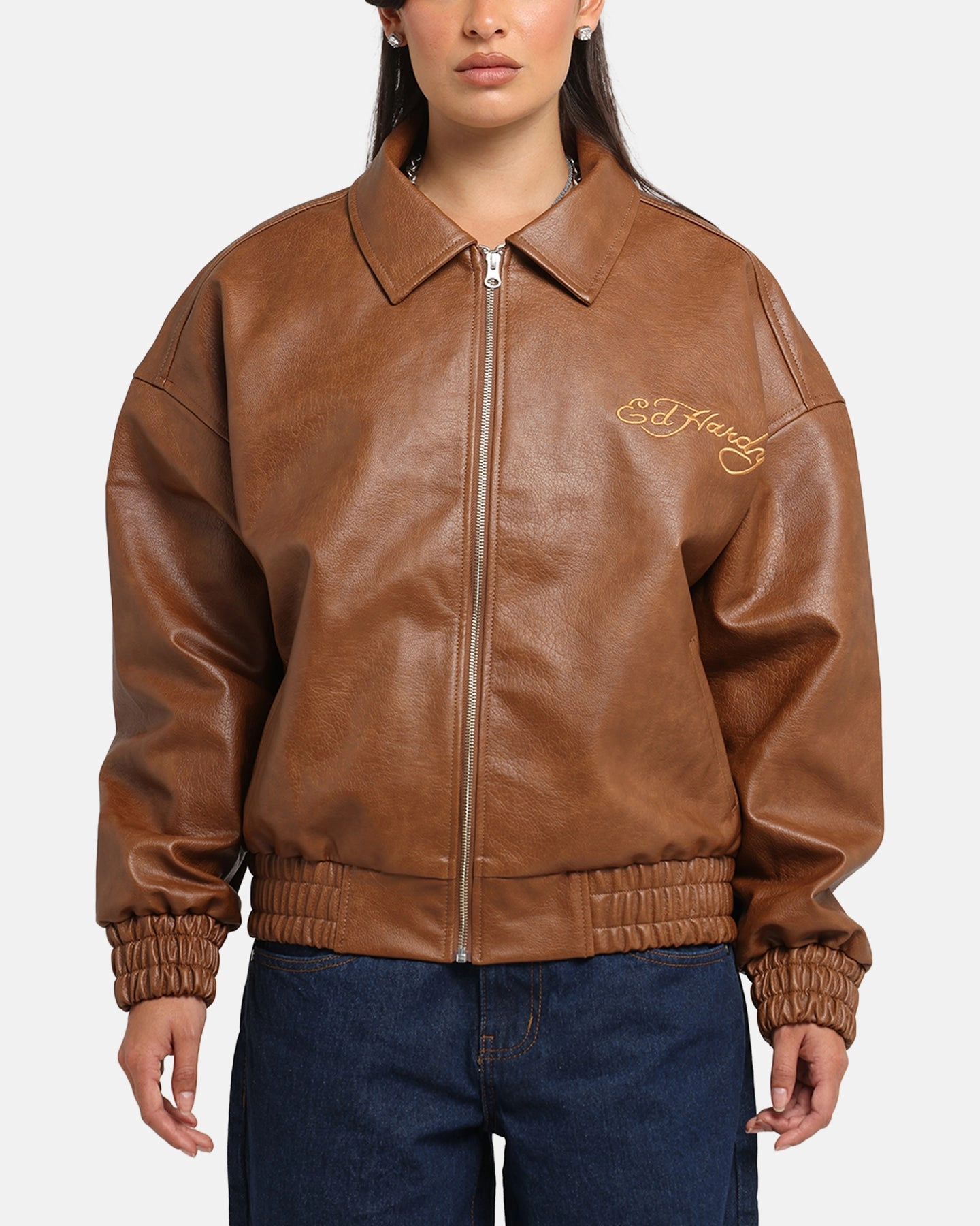 Ed Hardy Eagle Jacket Brown Lightweight Warmth