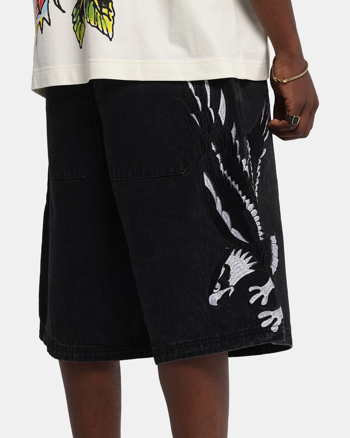 sweater UV Protection Fabric Ed Hardy Eagle Jorts Washed Black
