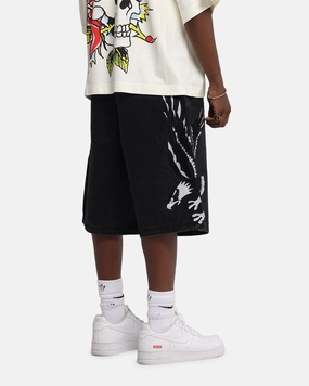 Walk Easy Ed Hardy Eagle Jorts Washed Black