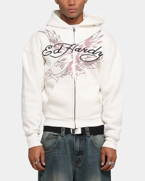 Ed Hardy Eagle Rhinestone Zip Hoodie Off White suitable for miners seaborne