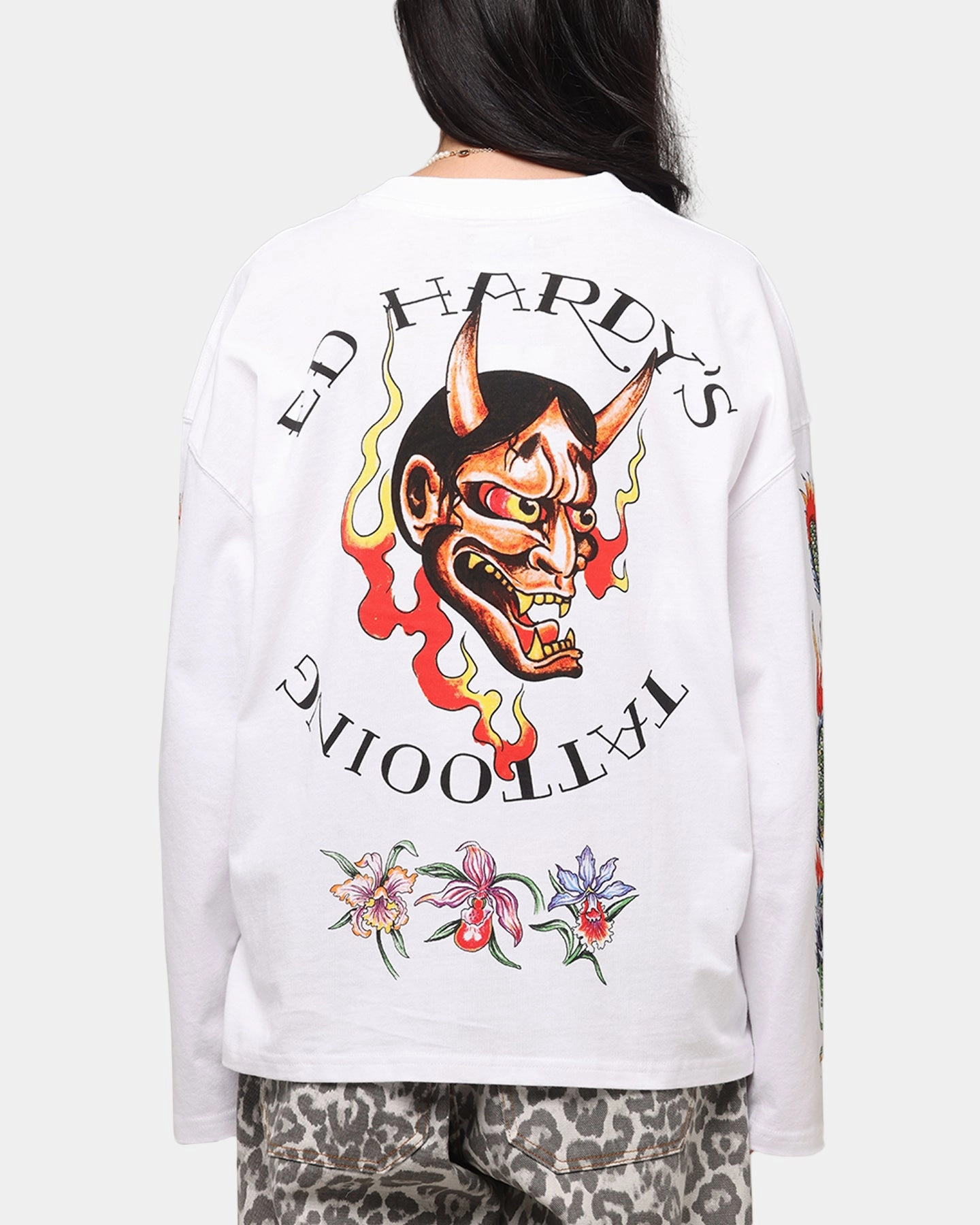 Versatile Top Ed Hardy Ed's Tattooing Long Sleeve T-Shirt Off White