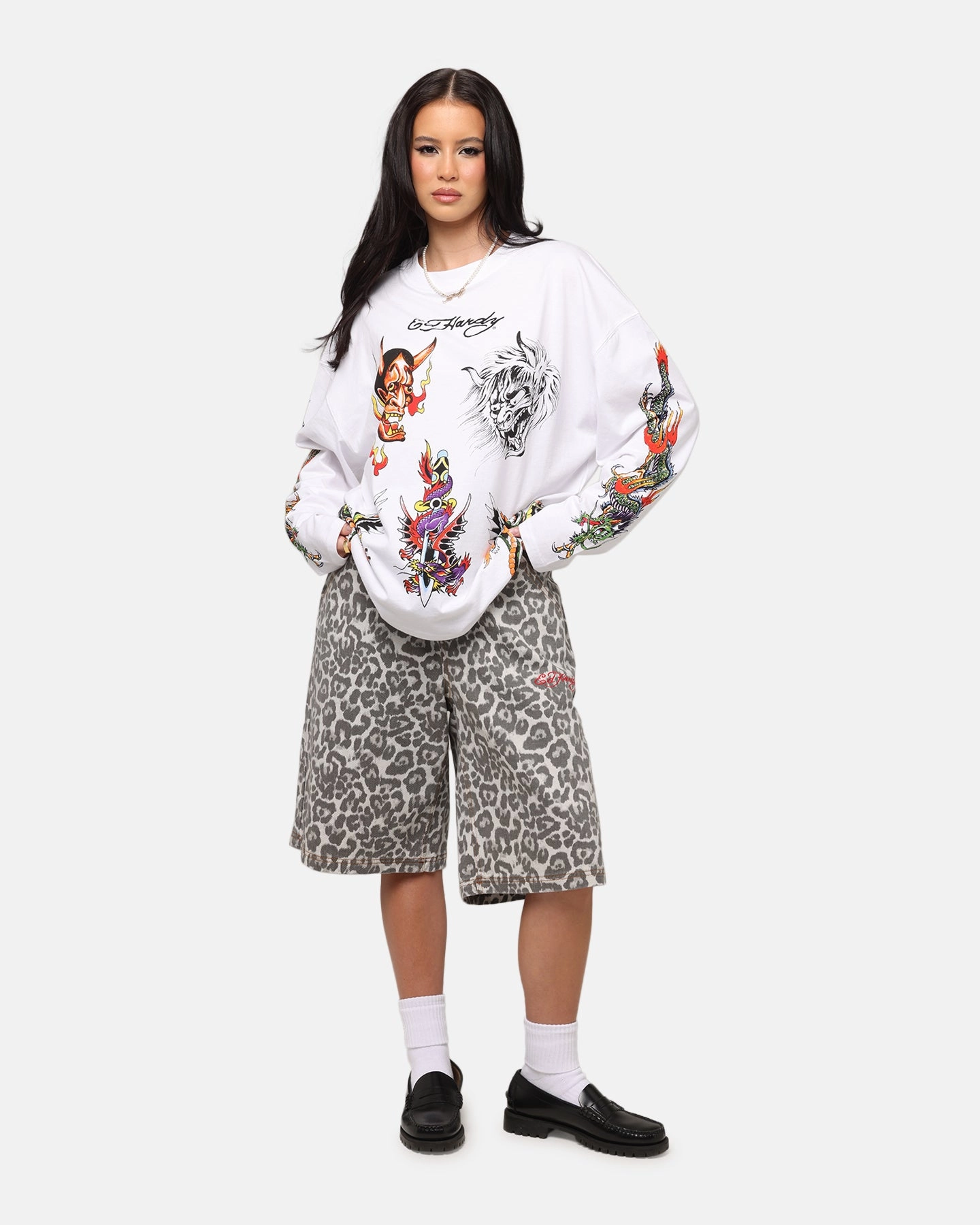 Cozy Touch Ed Hardy Ed's Tattooing Long Sleeve T-Shirt Off White