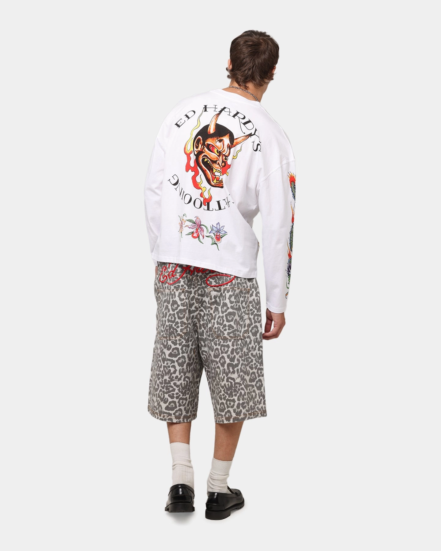 Ed Hardy Ed's Tattooing Long Sleeve T-Shirt Off White Denim combination Minimal Fashion