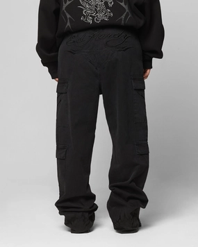 Ed Hardy Electric Cargo Pants Washed Black Water Resistant Relaxed Wear