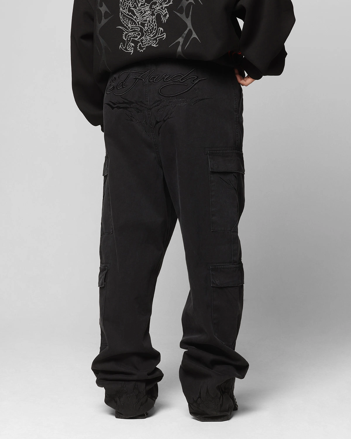Ed Hardy Electric Cargo Pants Washed Black Perfect Layer Linen blend