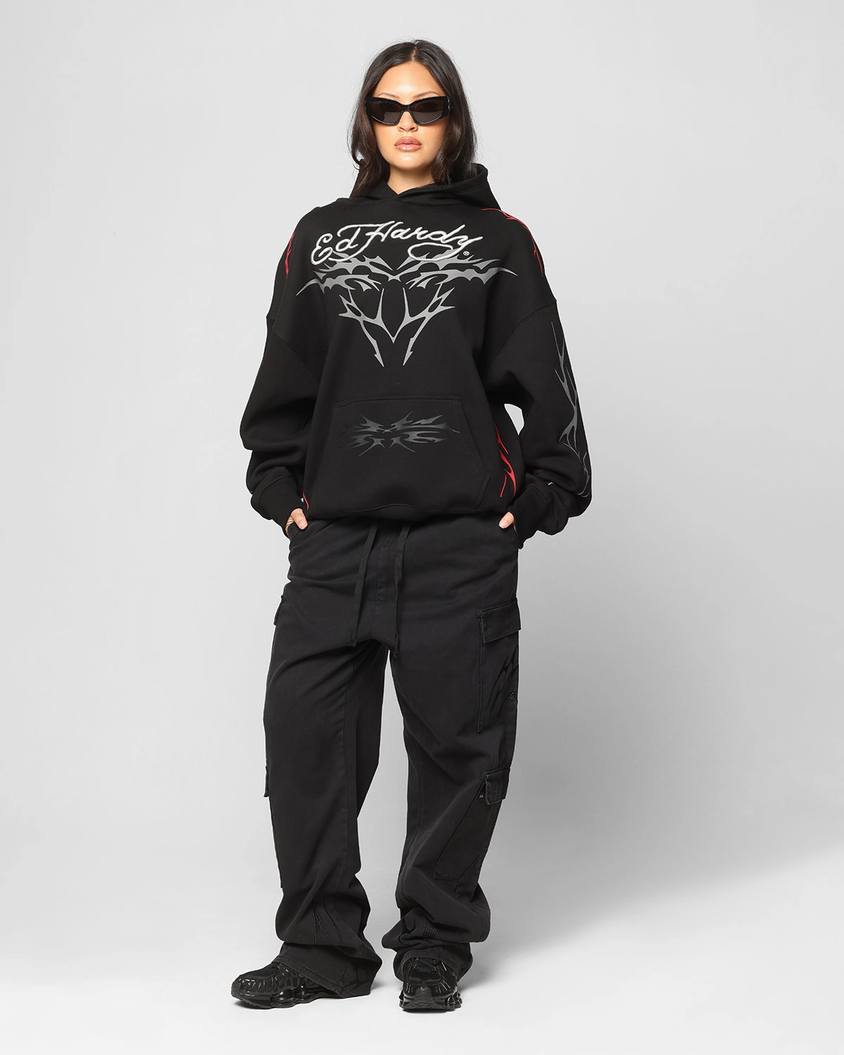 Ed Hardy Electric Cargo Pants Washed Black OdorResistantFinish Seamless Technology