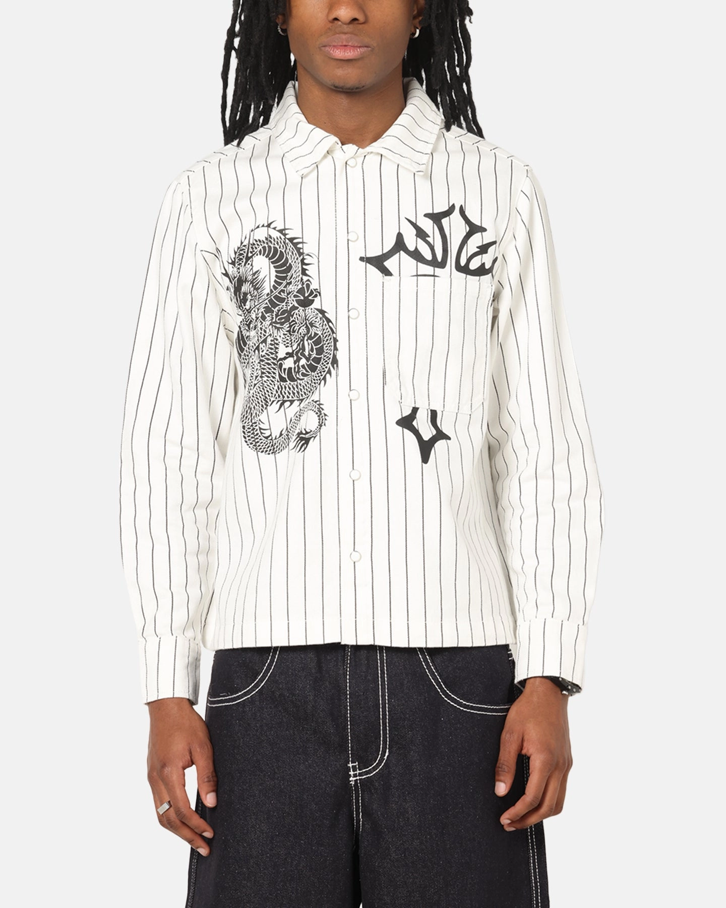 Modern Appeal Comfort Fit Ed Hardy Euro Button Up Shirt White Pinstripe