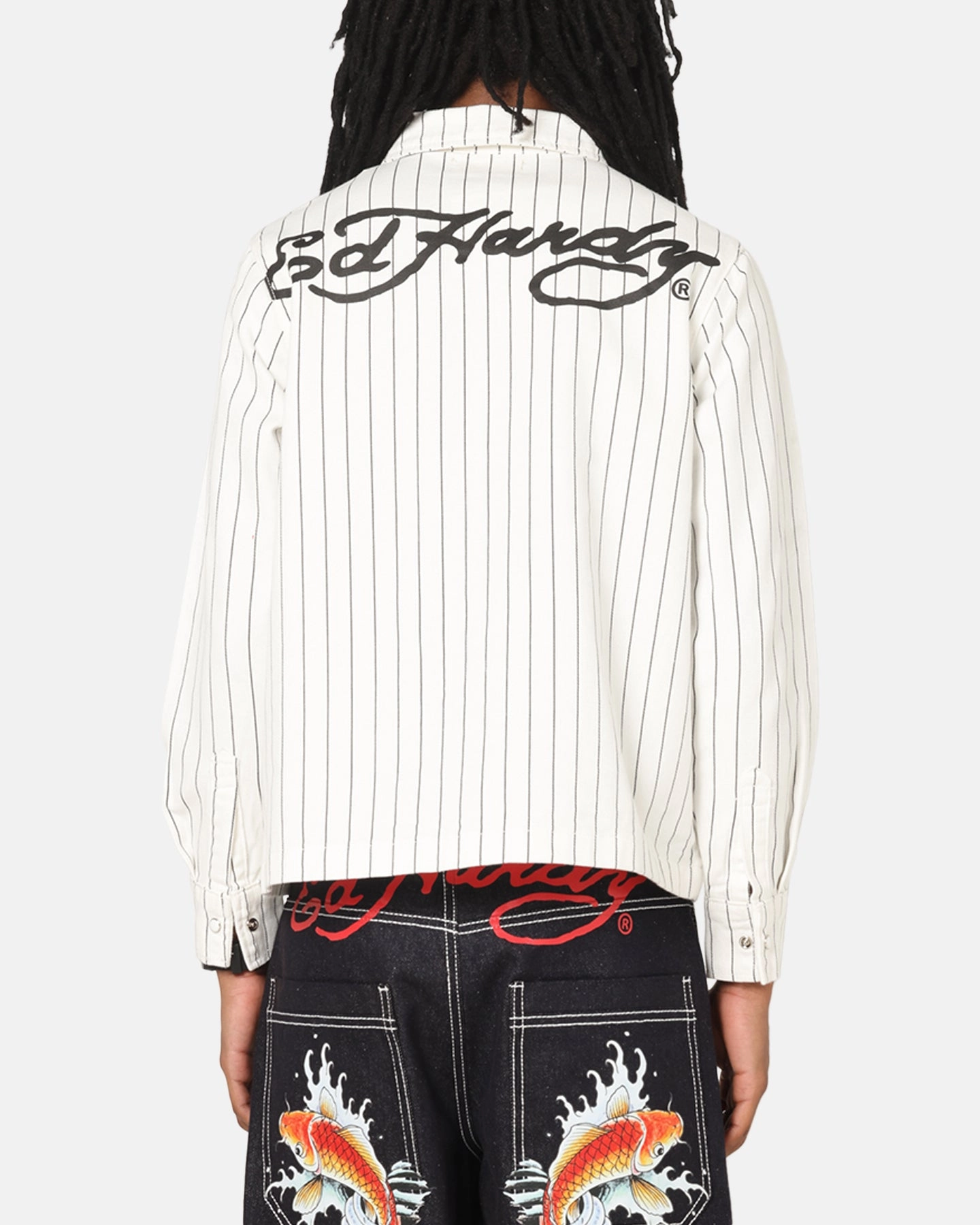 Ed Hardy Euro Button Up Shirt White Pinstripe Practical Choice
