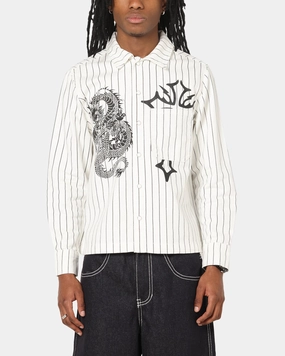 Modern Appeal Comfort Fit Ed Hardy Euro Button Up Shirt White Pinstripe