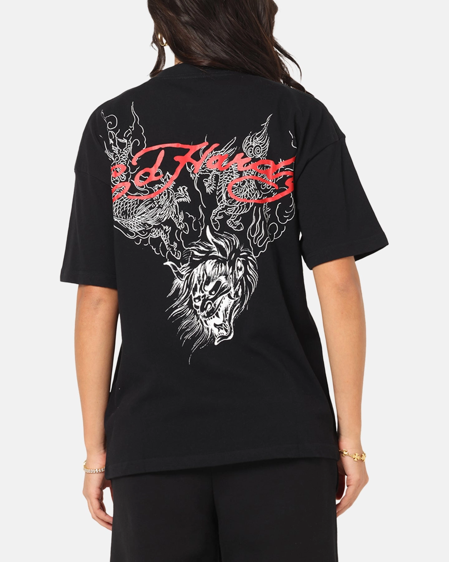 Flexible Weave Casual Layer Look Ed Hardy Flash Demon T-Shirt Black