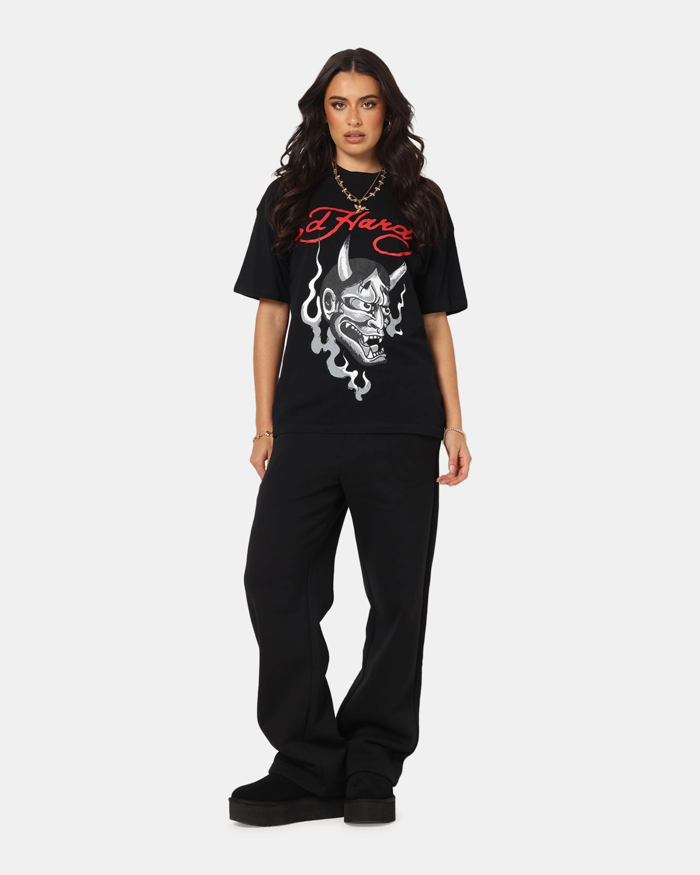 Ed Hardy Flash Demon T-Shirt Black SeamFreeShoulders Retro
