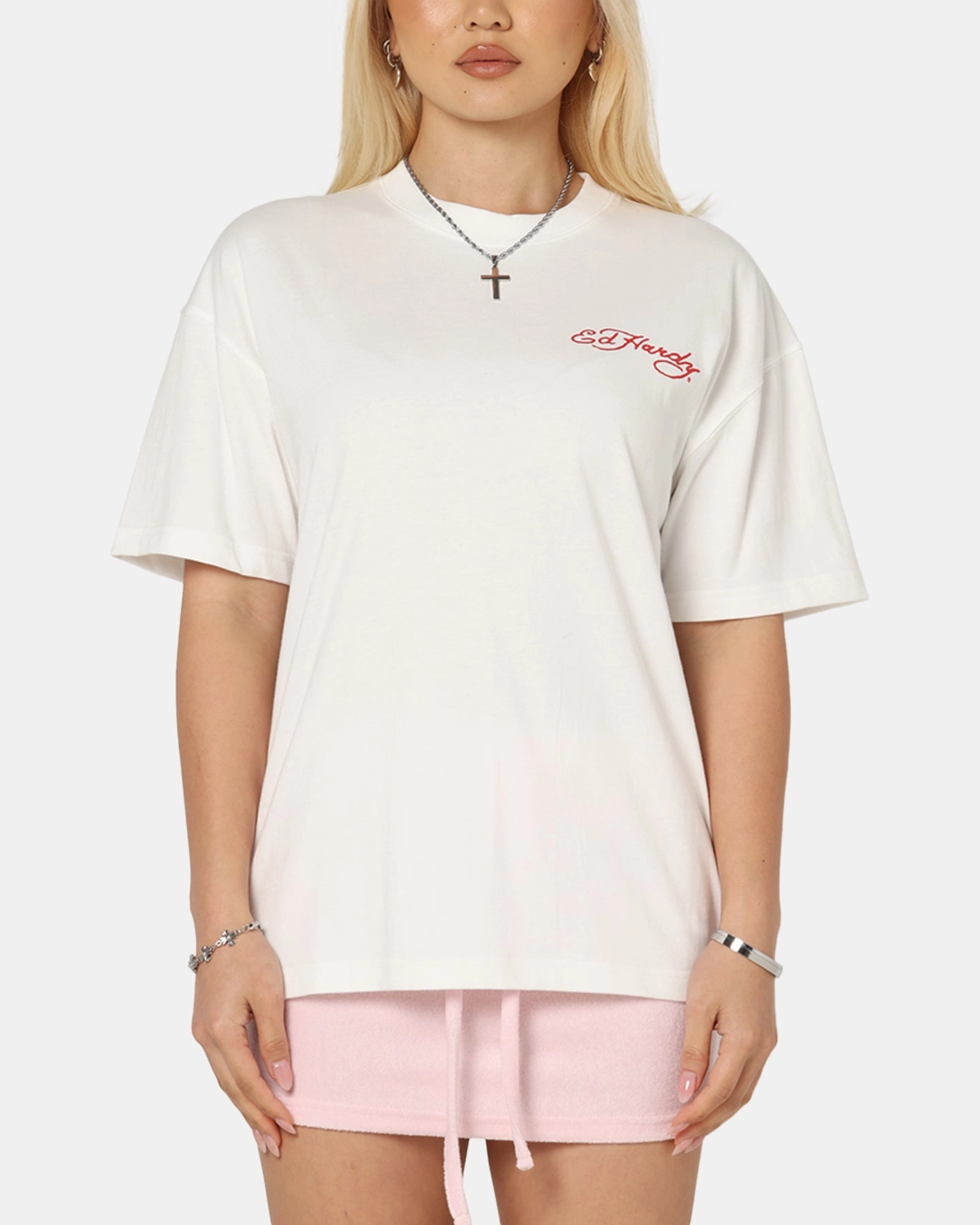 TexturedWeavePattern Ed Hardy Flash Koi T-Shirt Off White