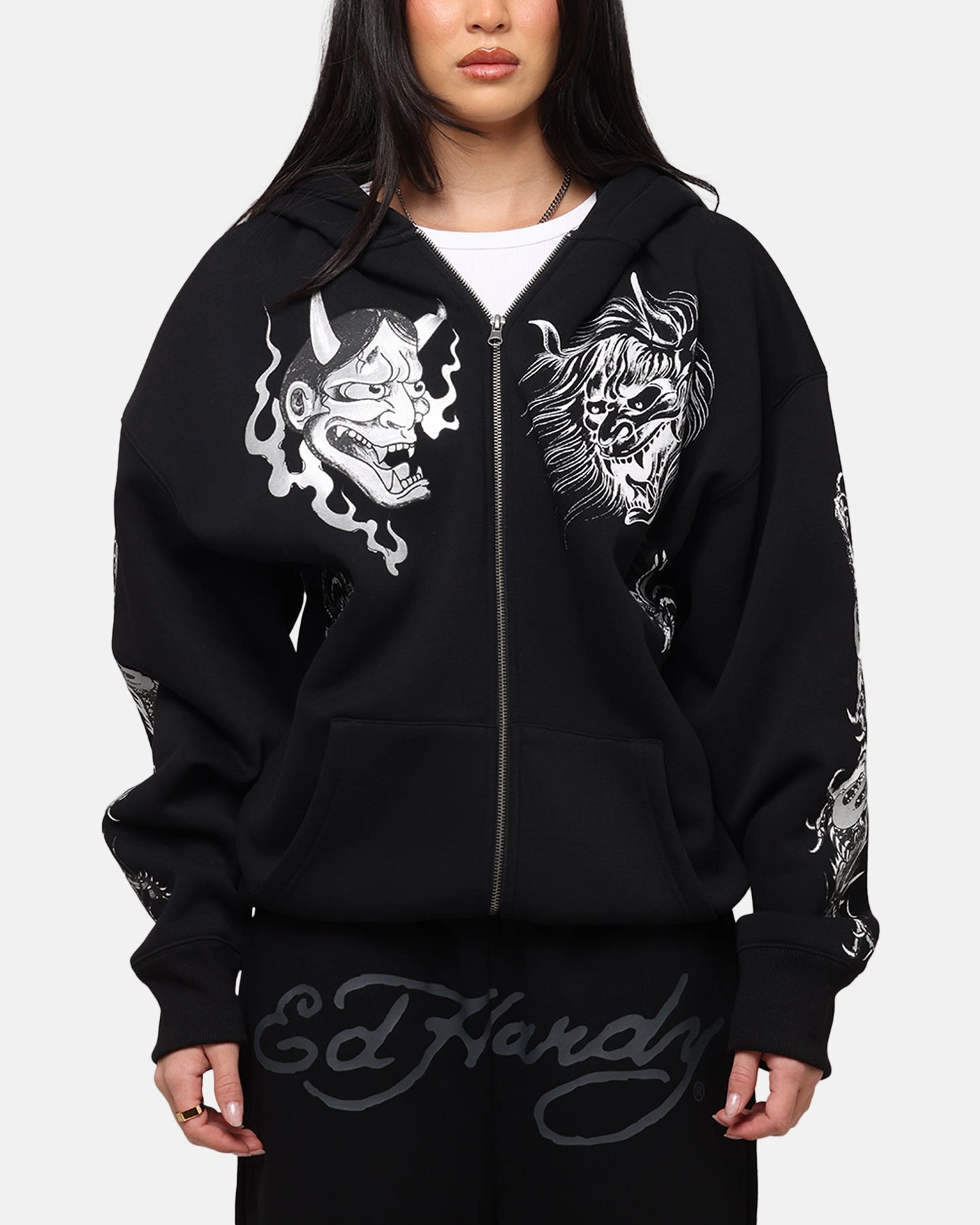 sports practice Ed Hardy Floral Zip Hoodie Black