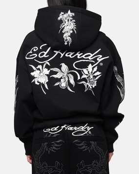 Ed Hardy Floral Zip Hoodie Black Suitable for team sports MoistureWicking
