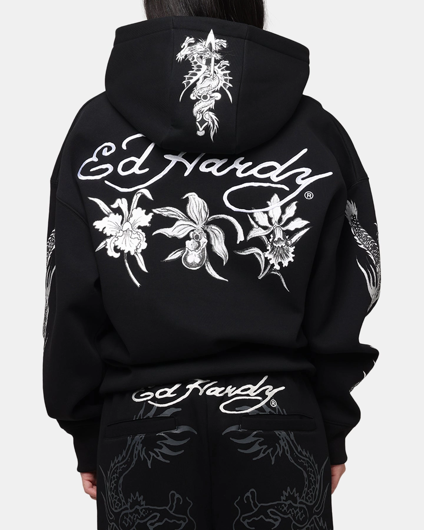 Ed Hardy Floral Zip Hoodie Black Suitable for team sports MoistureWicking