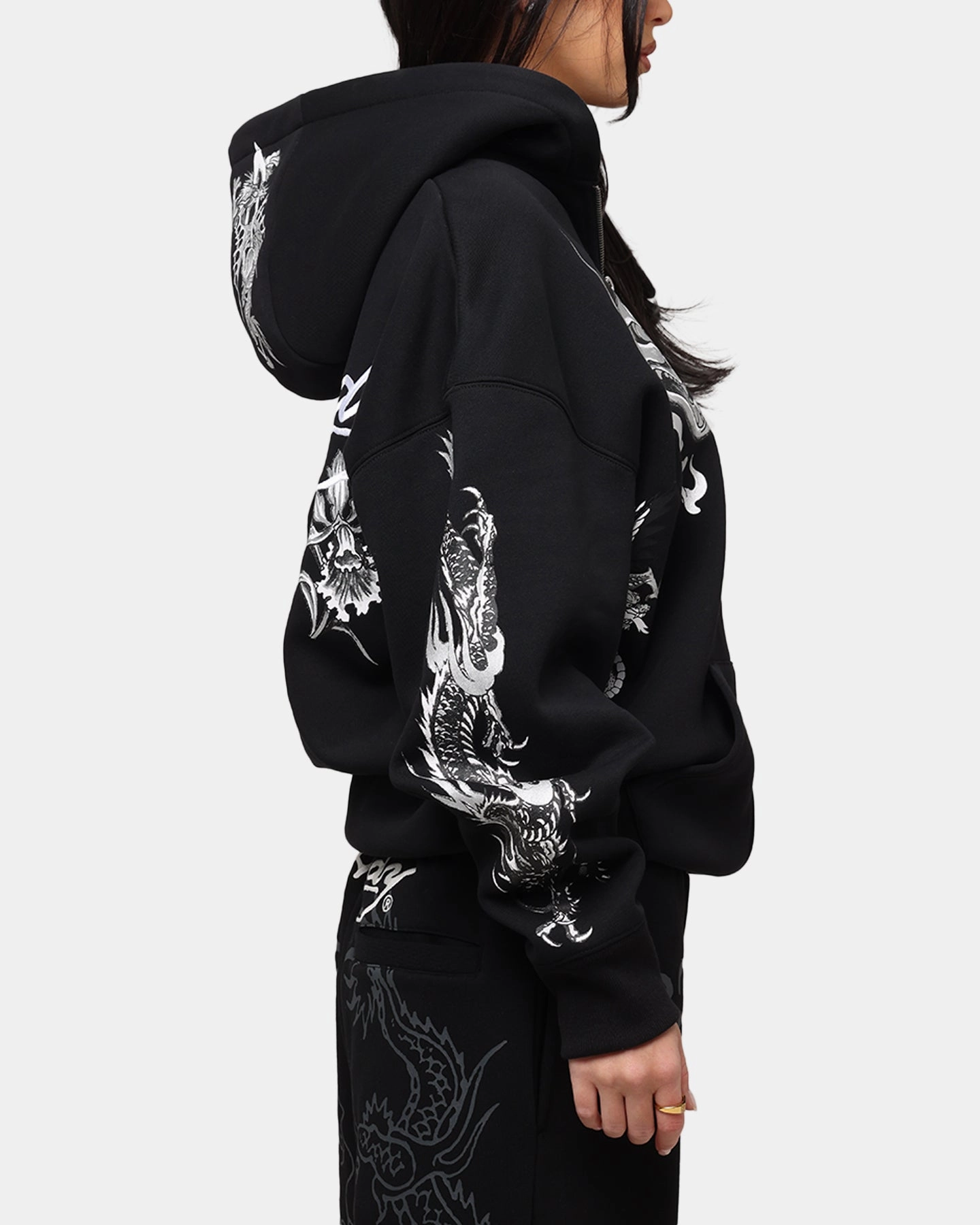 Ed Hardy Floral Zip Hoodie Black Sport Edge Athletic Fit