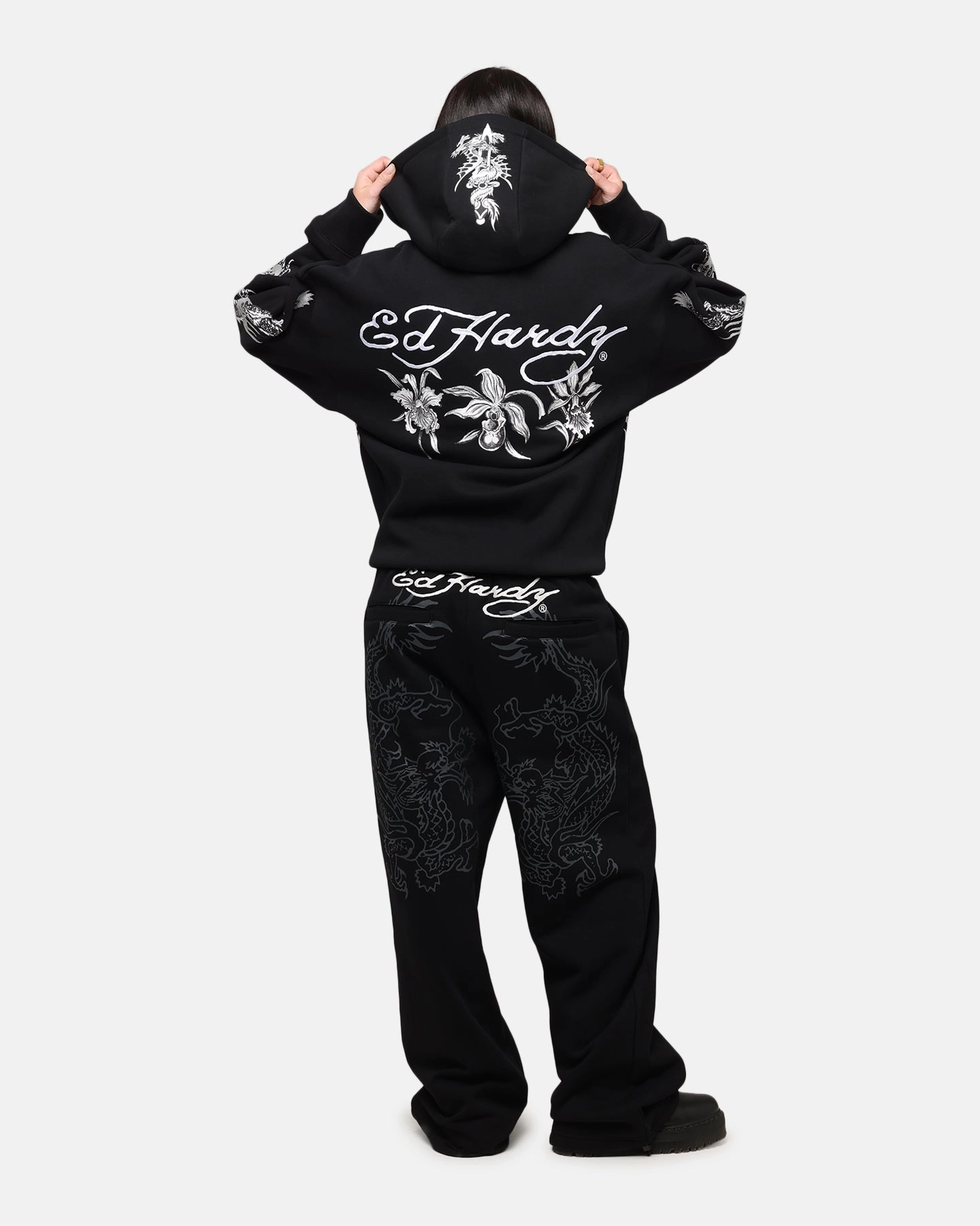 casual lunch Ed Hardy Floral Zip Hoodie Black