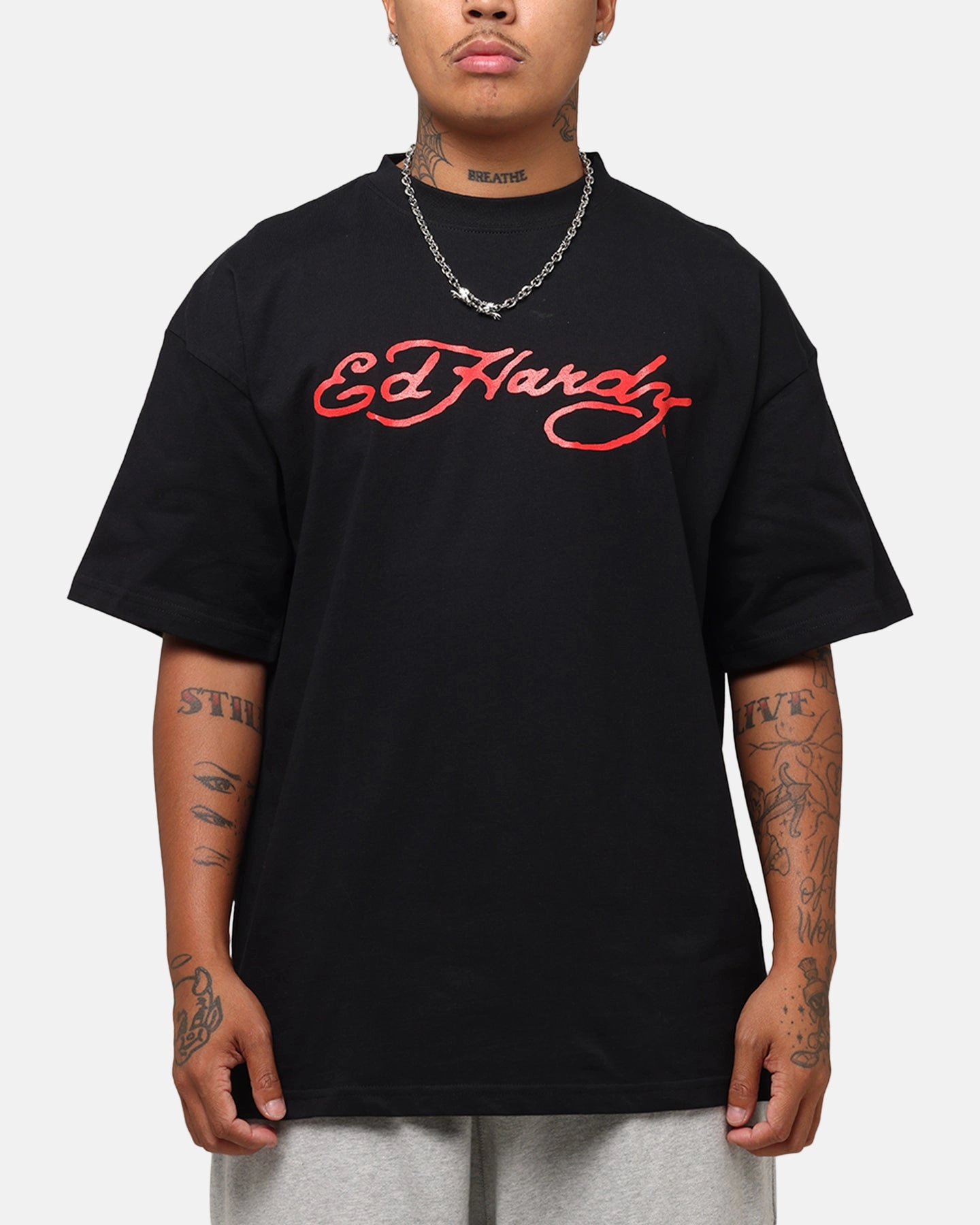 Ed Hardy Flourish Script T-Shirt Black BiodegradableMaterial MicroPiqueKnit
