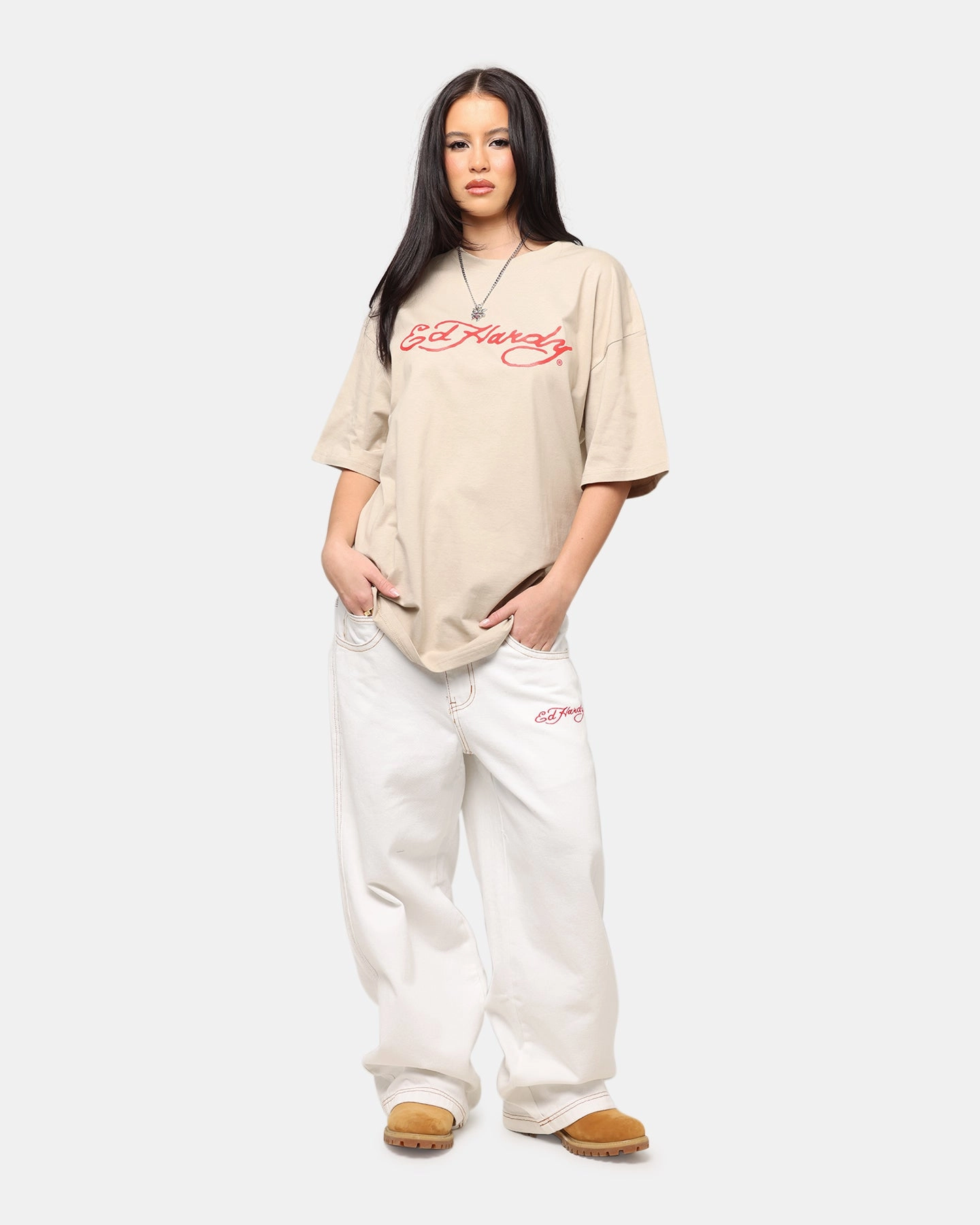 spring fashion Comfortable Fit Wear Ed Hardy Flourish Script T-Shirt Stone