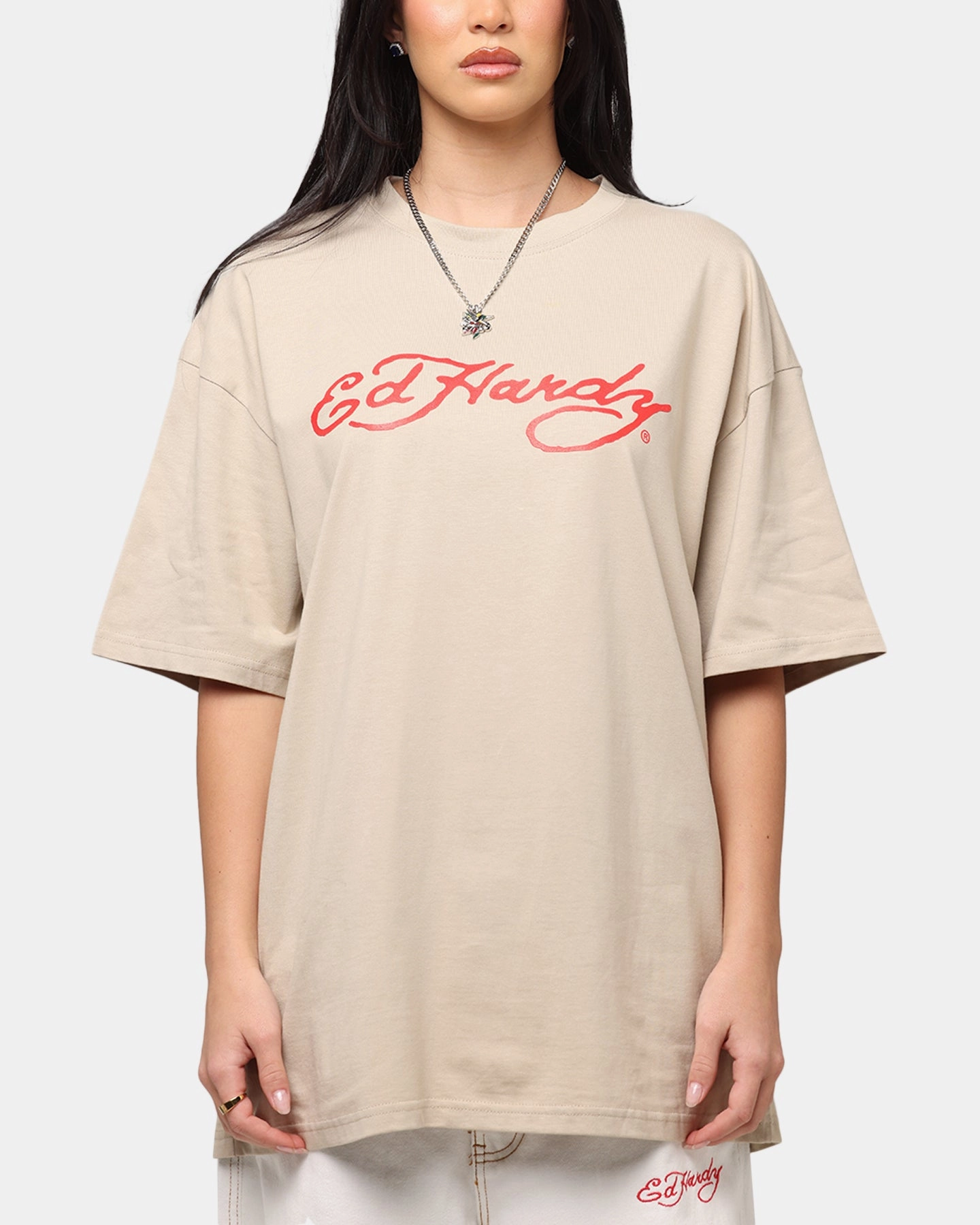 Ed Hardy Flourish Script T-Shirt Stone Easy Style Wear