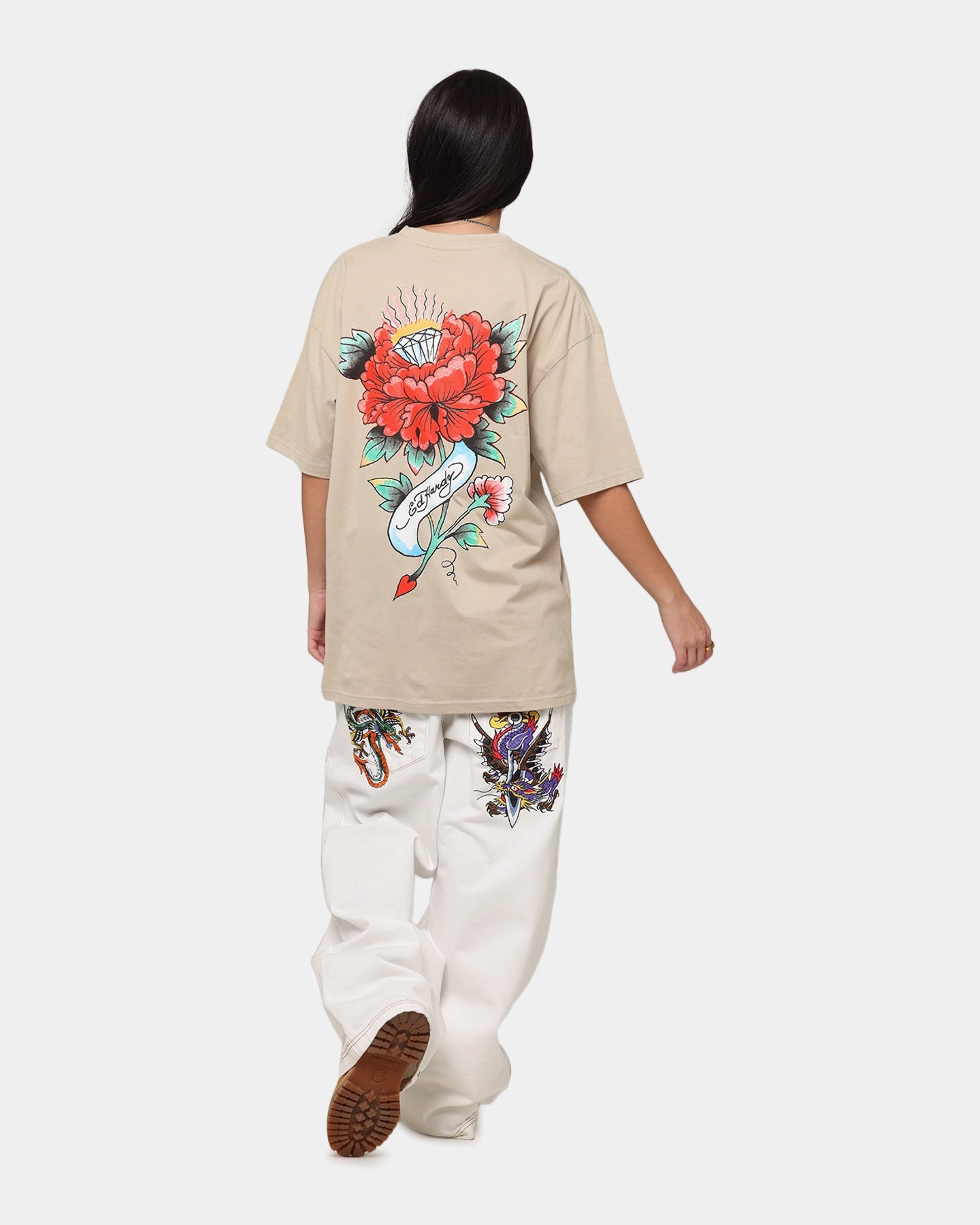 Ed Hardy Flourish Script T-Shirt Stone Summer Ready Durable Stitching