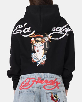 family gathering Ed Hardy Geisha Rhinestone Hoodie Black/Multi
