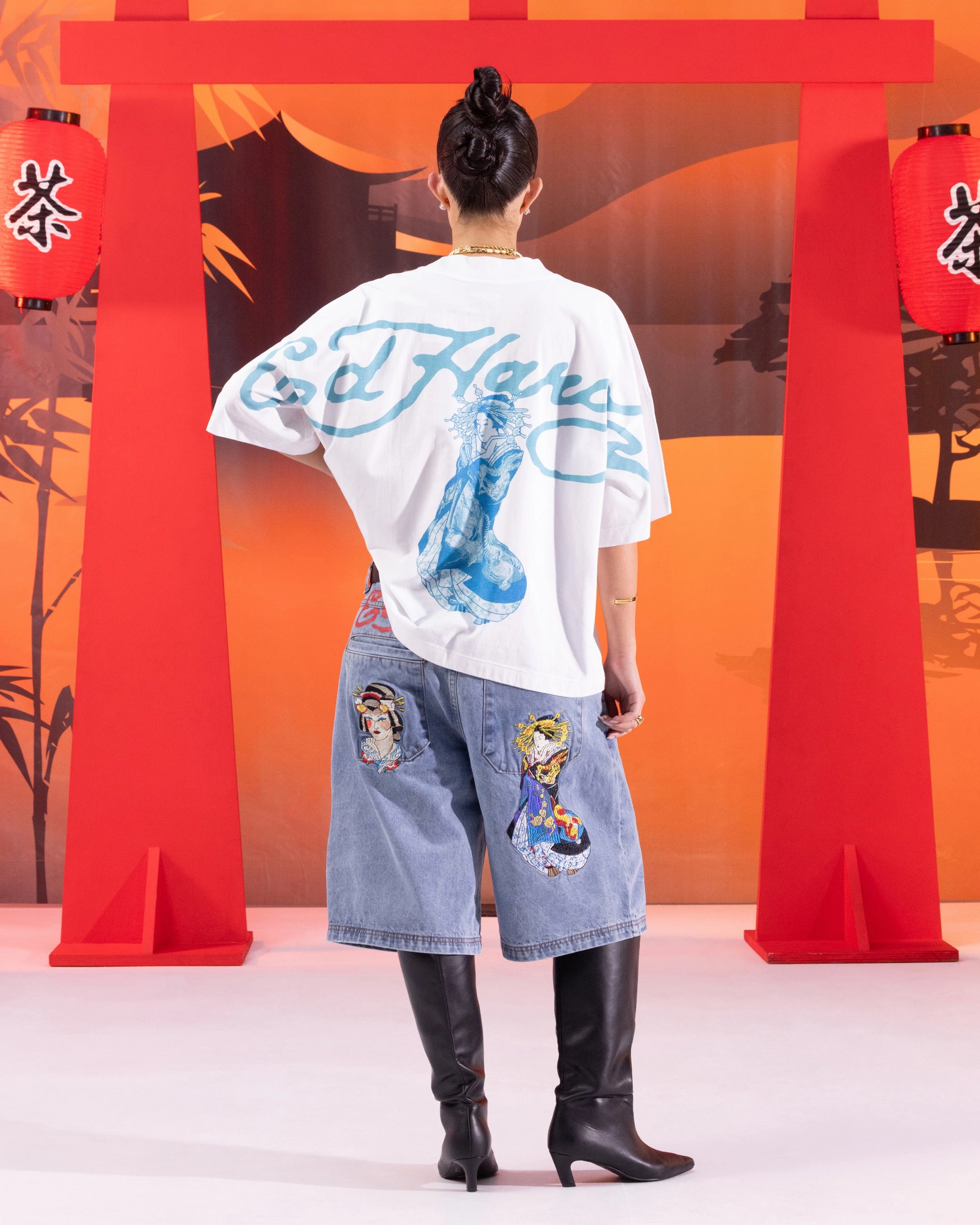 Ed Hardy Geisha T-Shirt Off White Beaded details