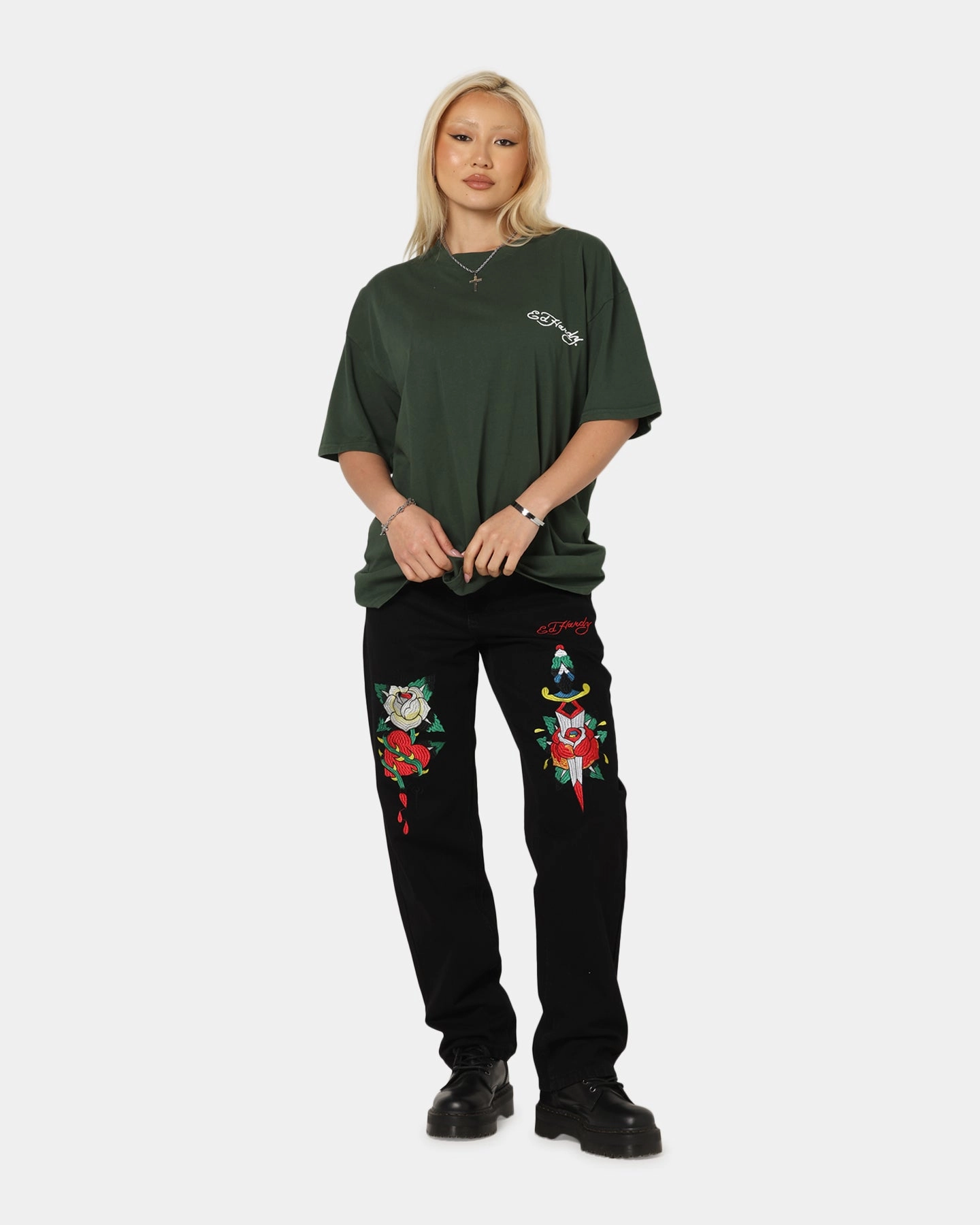 Comfy Design Ed Hardy Golden Bloom T-Shirt Pine Green