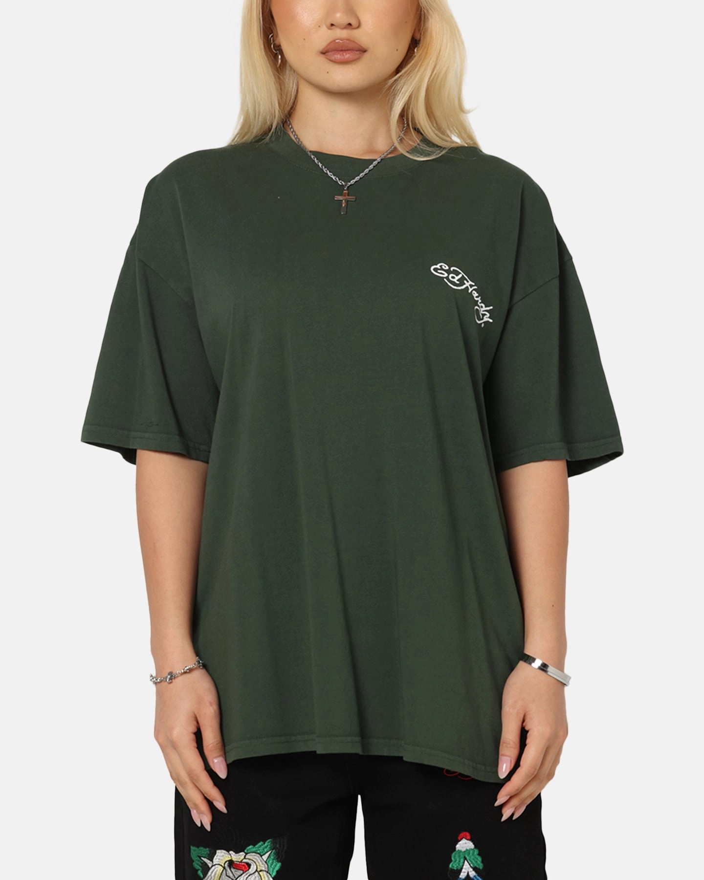 Soft Feel Ed Hardy Golden Bloom T-Shirt Pine Green