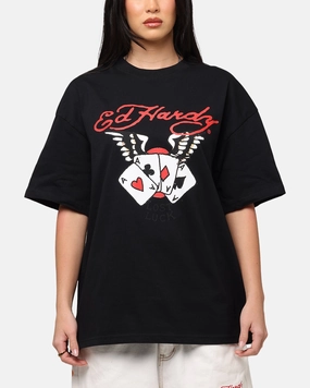 Ed Hardy Lost Luck T-Shirt Black Relaxed Armhole Cut Long Sleeve