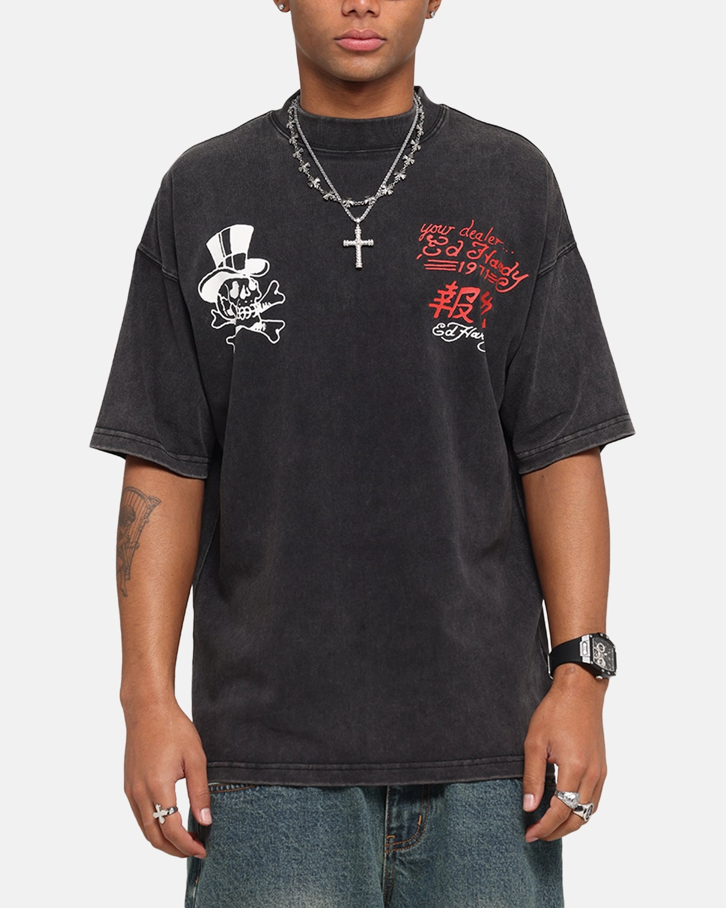 Pre Shrunk Fabric Ed Hardy Love Kills Oversized T-Shirt Black