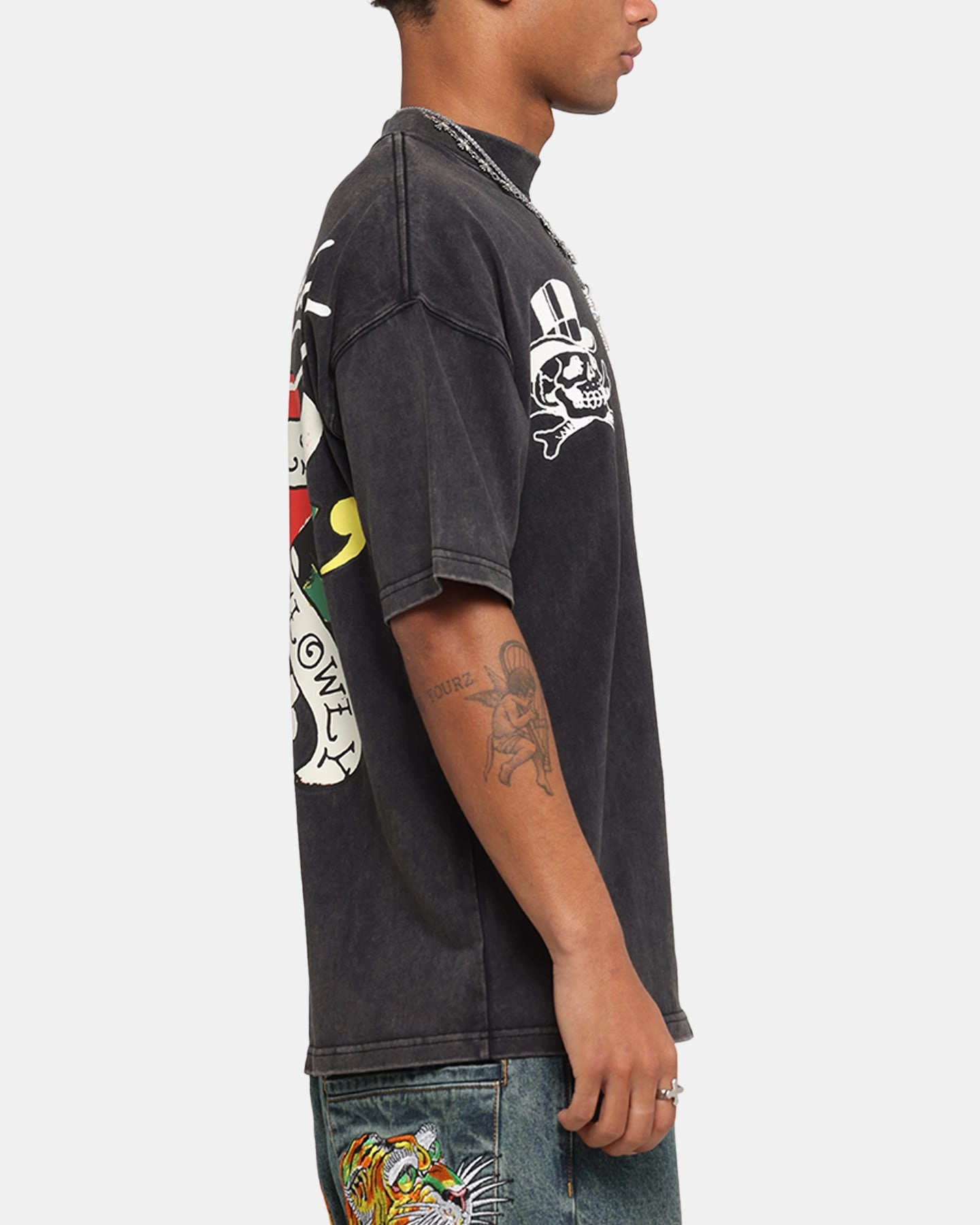 LayeredSleeveConstruction Fashion-Forward Fit Ed Hardy Love Kills Oversized T-Shirt Black