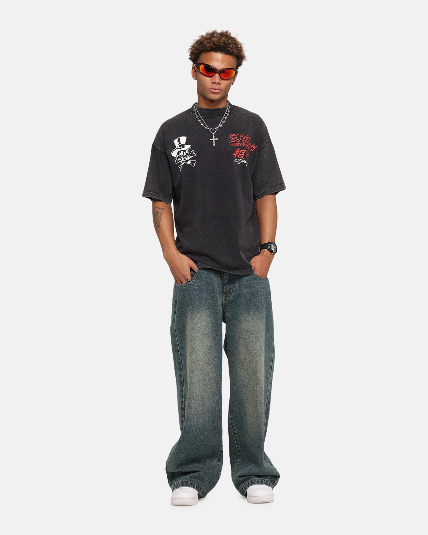 Relaxed Everyday Wear Ed Hardy Love Kills Oversized T-Shirt Black