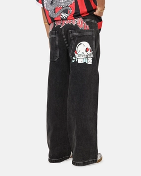 Light Fabric Acid Wash Effect Ed Hardy Lucky Jeans Black
